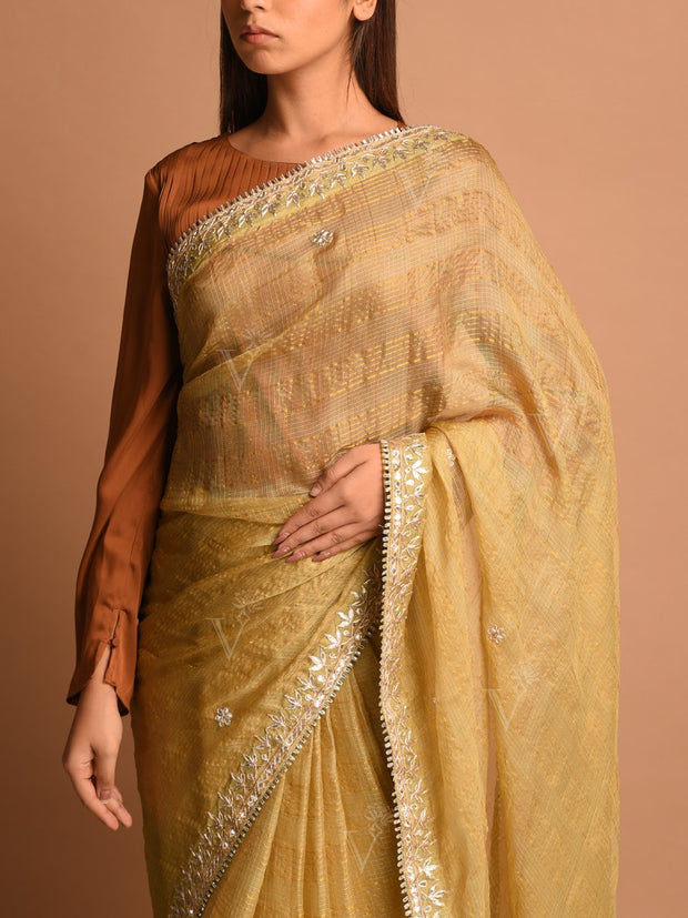 Beige Kota Silk Gota Patti Saree