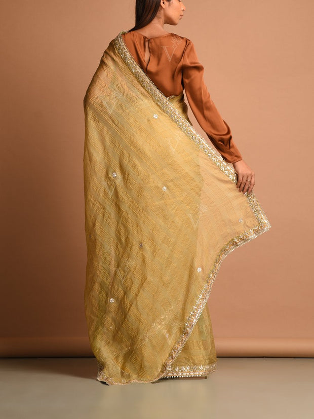 Beige Kota Silk Gota Patti Saree