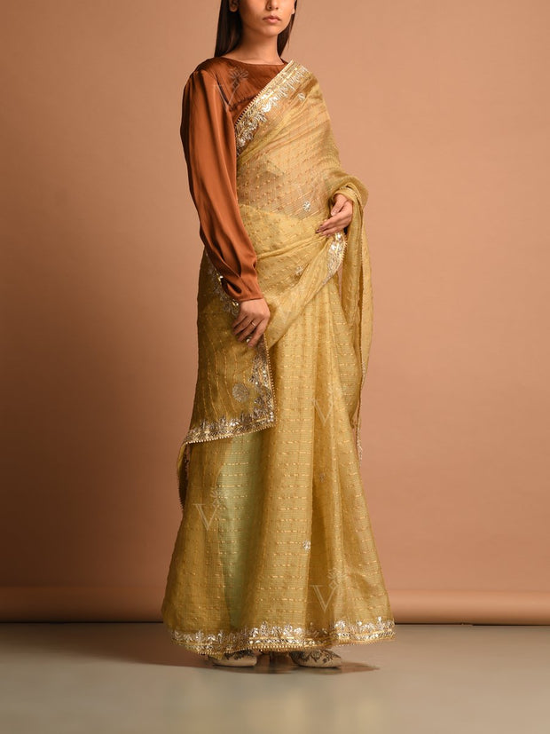 Beige Kota Silk Gota Patti Saree