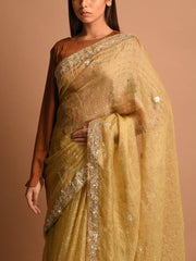 Beige Kota Silk Gota Patti Saree