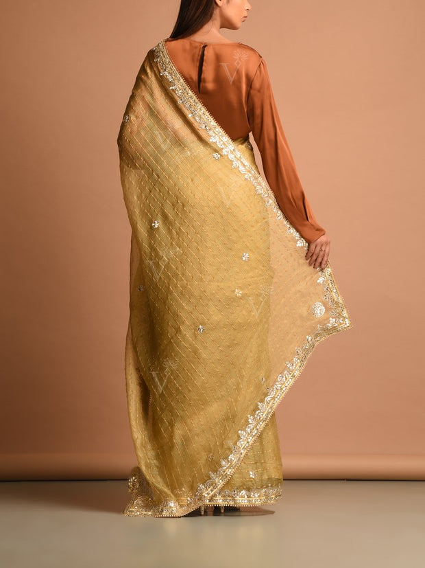 Beige Kota Silk Gota Patti Saree