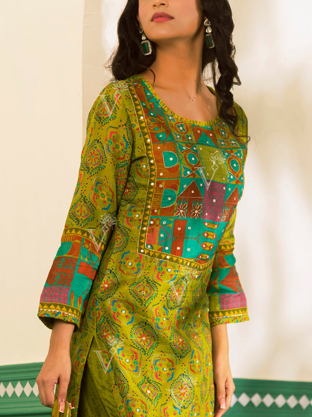 Green Vasansi Silk Printed Suit Set