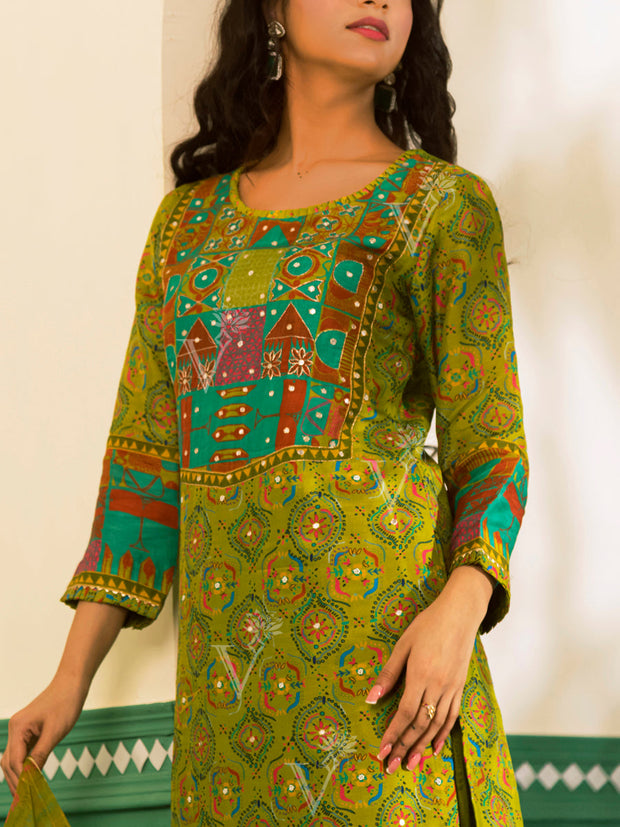 Green Vasansi Silk Printed Suit Set