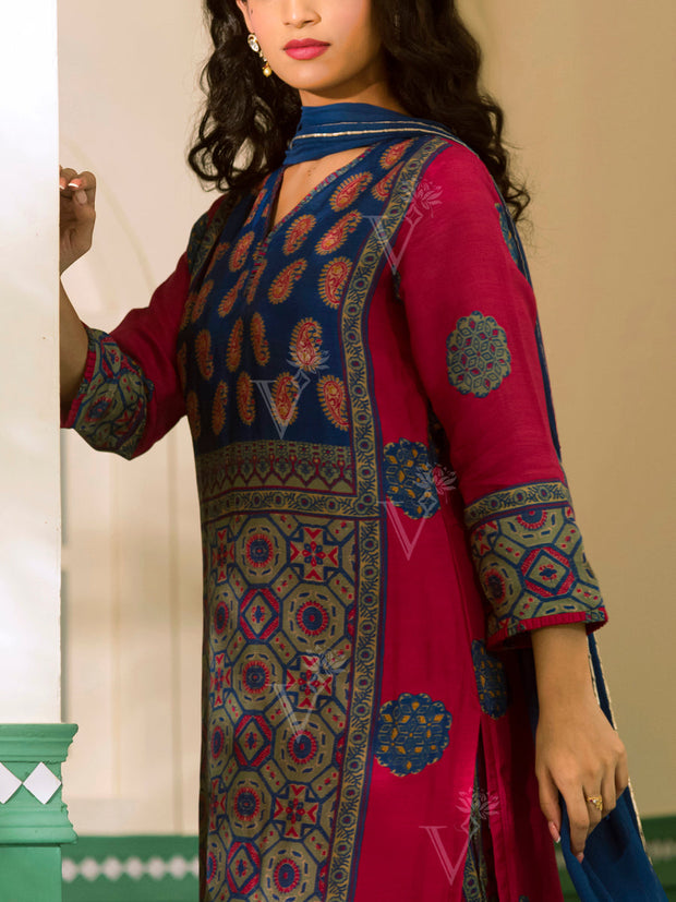 Blue and Red Vasansi Silk Suit Set