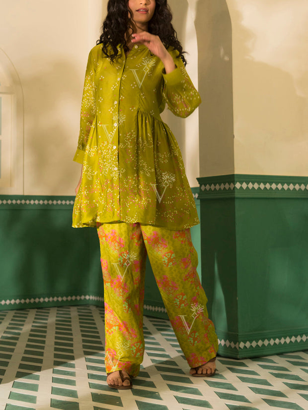 Lime Green Bandhani Vasansi Silk Co-ord Set