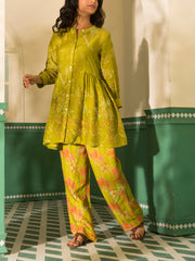 Lime Green Bandhani Vasansi Silk Co-ord Set