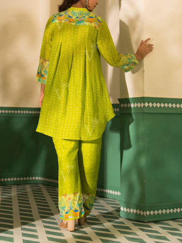 Lime Green Vasansi Silk Bandhani Co-ord Set