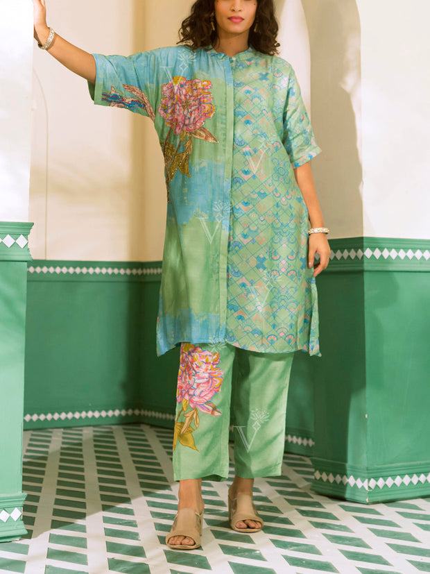 Green Vasansi Silk Printed Co-ord Set