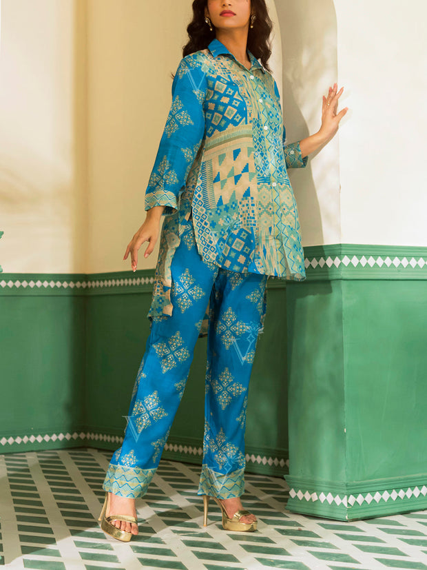 Sky Blue Vasansi Silk Co-ord Set