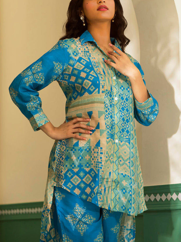 Sky Blue Vasansi Silk Co-ord Set