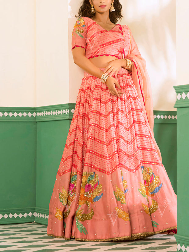 Pink Vasansi Silk Printed Lehenga