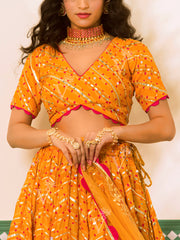 Yellow Vasansi Silk Printed Lehenga