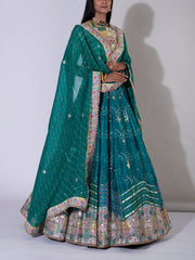 Teal Green Vasansi Silk Lehenga