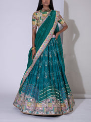 Teal Green Vasansi Silk Lehenga