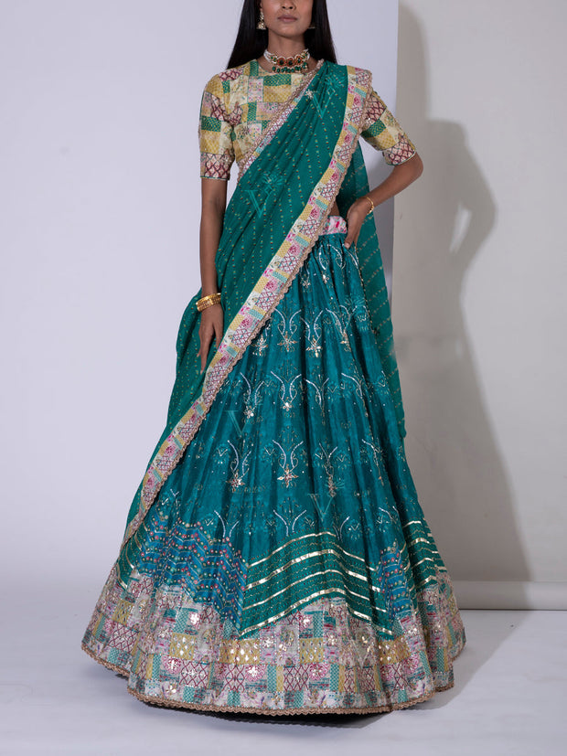 Teal Green Vasansi Silk Lehenga