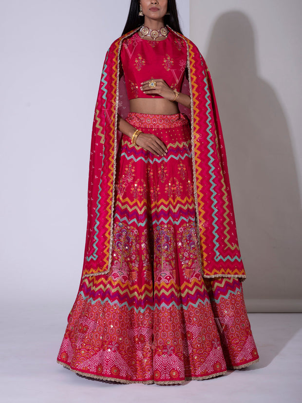 Magenta,Pink, Vasansi Silk,Silk, Lehenga Set,Sequins, Gotta Patti,Ghagra Choli, Ghagra, DD45, MTO, B2