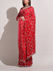 Red Wrinckle Crepe Saree