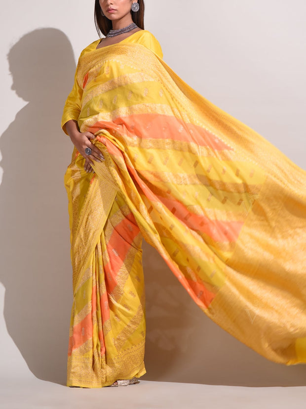 Yellow Banarasi Silk Saree