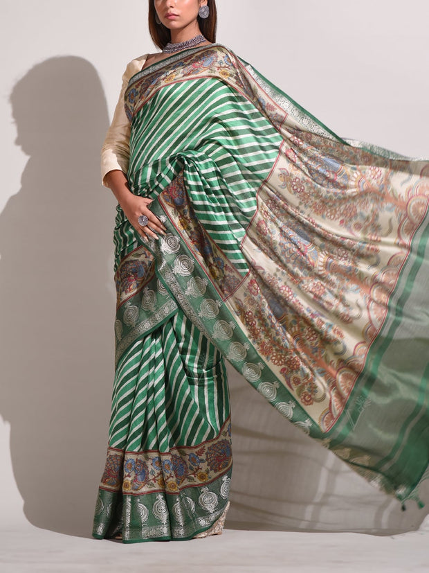 Green Tussar Banarasi Silk Saree