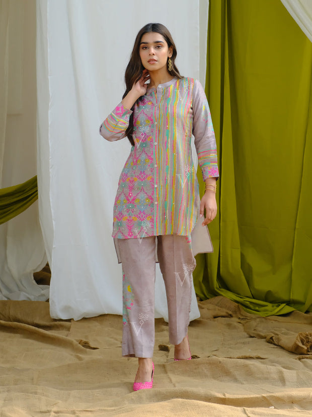 Lilac Printed Vasansi Silk Semi-Formal Set