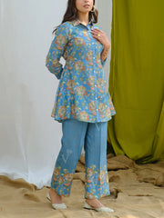 Sky Blue Printed Vasansi Silk Semi-Formal Set