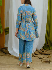 Sky Blue Printed Vasansi Silk Semi-Formal Set