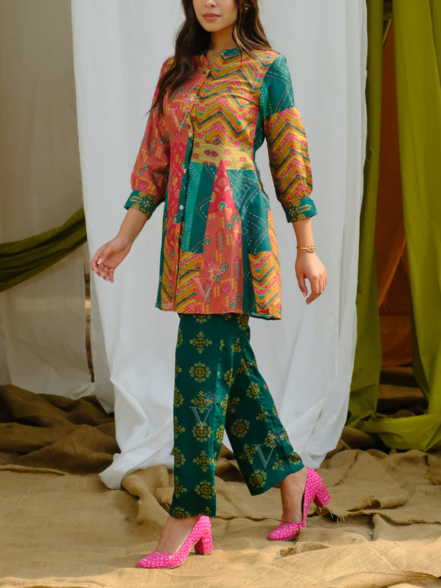 Green Vasansi Printed Silk Semi-Formal Set