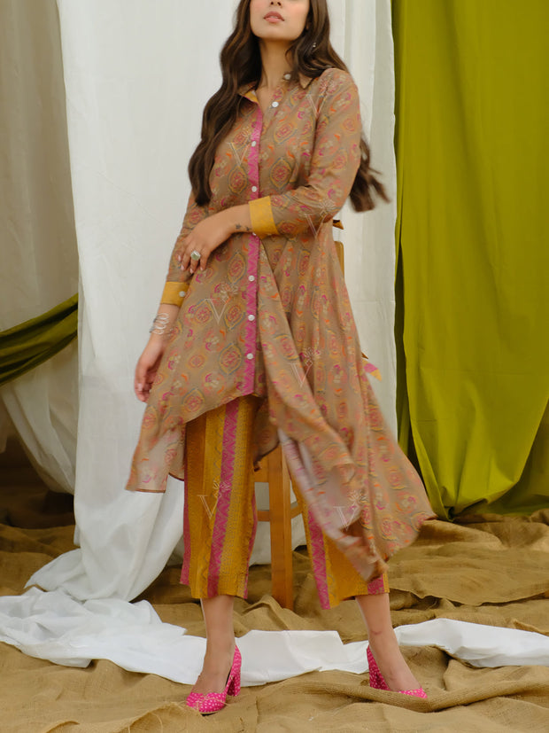 Light Brown Vasansi Silk Printed Semi-Formal Set