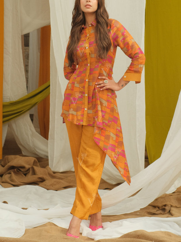 Yellow Vasansi Silk Printed Semi-Formal Set