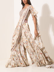 Ivory Printed Pre-Draped Palazzo Set