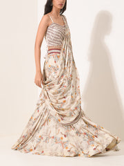 Ivory Printed Pre-Draped Palazzo Set