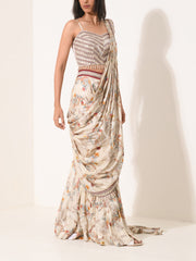 Ivory Printed Pre-Draped Palazzo Set