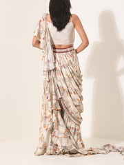 Ivory Printed Pre-Draped Palazzo Set