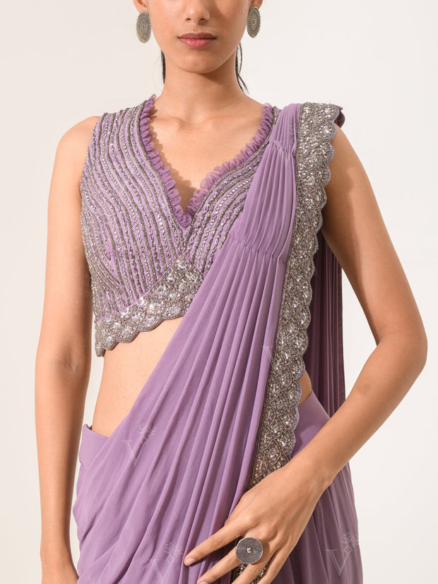 Lilac Pre-Draped Cocktail Saree