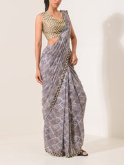 Grey Georgette Pre-Draped Cocktail Saree