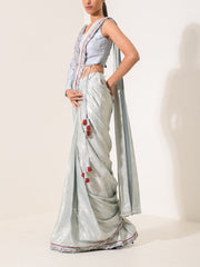 Aqua Blue Shimmer Drape Saree