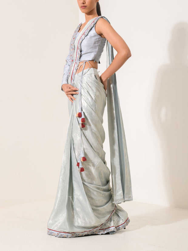 Aqua Blue Shimmer Drape Saree