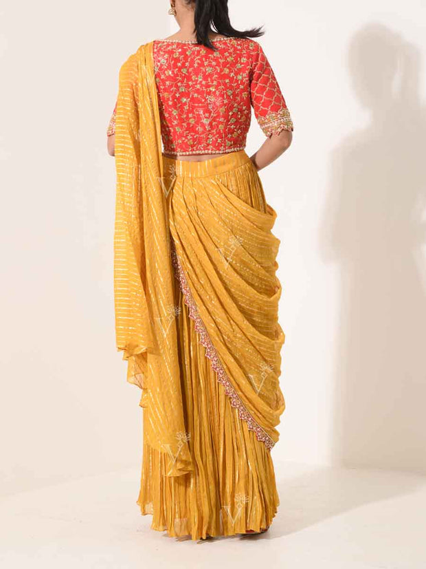 Mustard Yellow Georgette Drape Saree