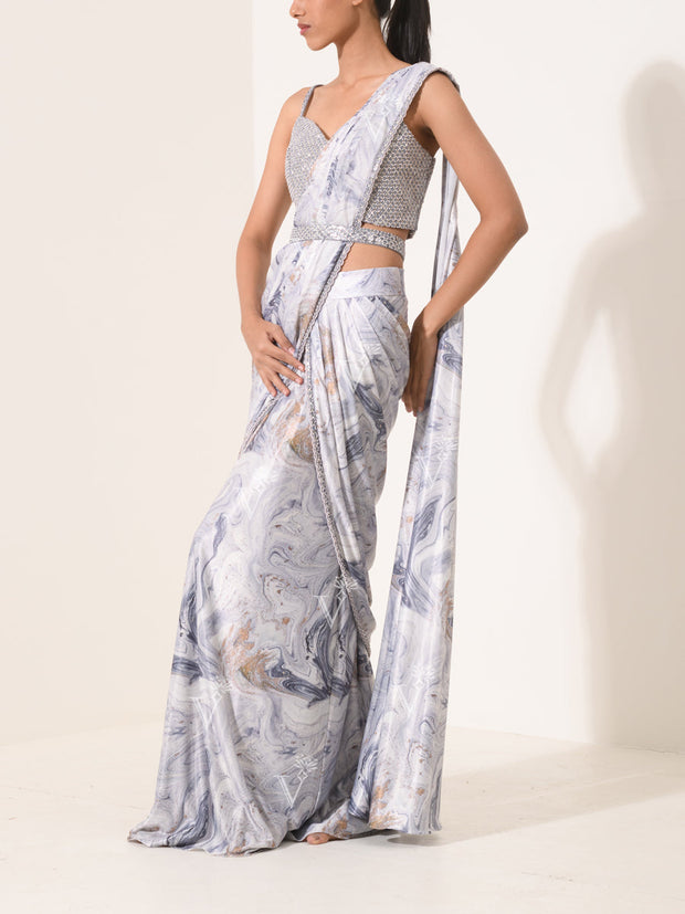 Marble Print Pre-Draped Cocktail Saree