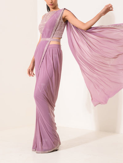 Lilac Pre-Draped Cocktail Saree