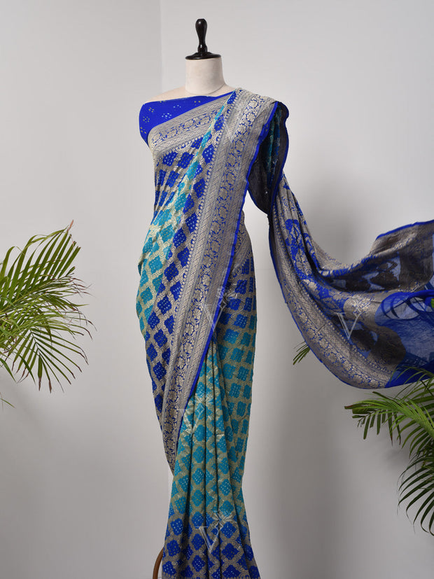 Blue  Bandhani Zari Saree