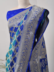 Blue  Bandhani Zari Saree