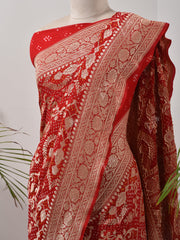 Red  Bandhani Zari Saree