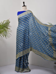 Blue  Bandhani Zari Saree