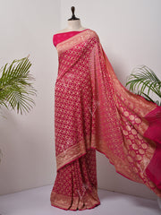 Rani  Bandhani Zari Saree