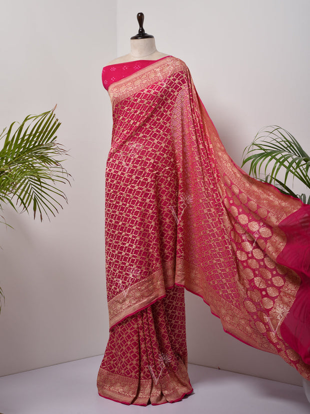 Rani  Bandhani Zari Saree