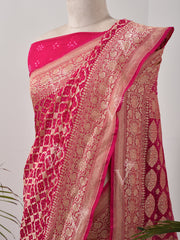 Rani  Bandhani Zari Saree