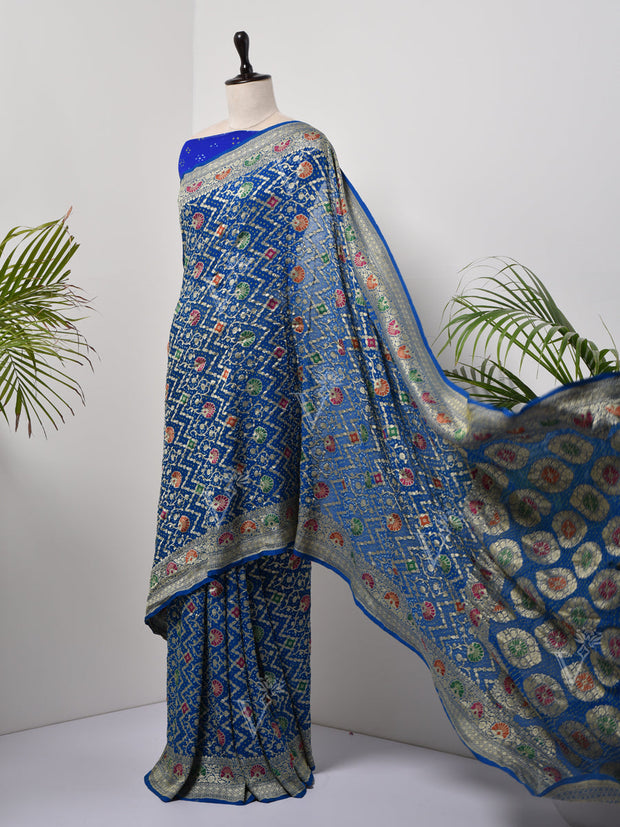 Blue  Bandhani Zari Saree