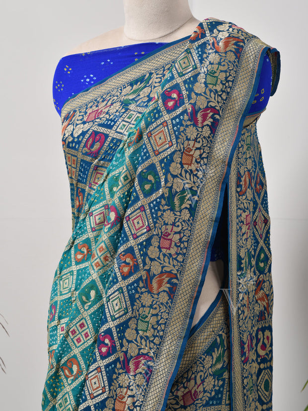 Blue  Bandhani Zari Saree