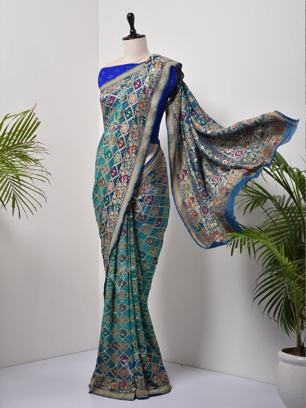 Blue  Bandhani Zari Saree